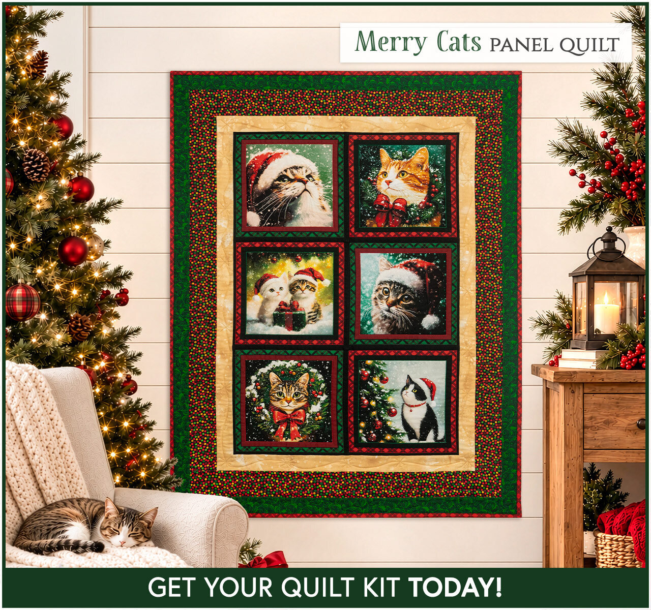 Merry Cats Panel Quilt Kit