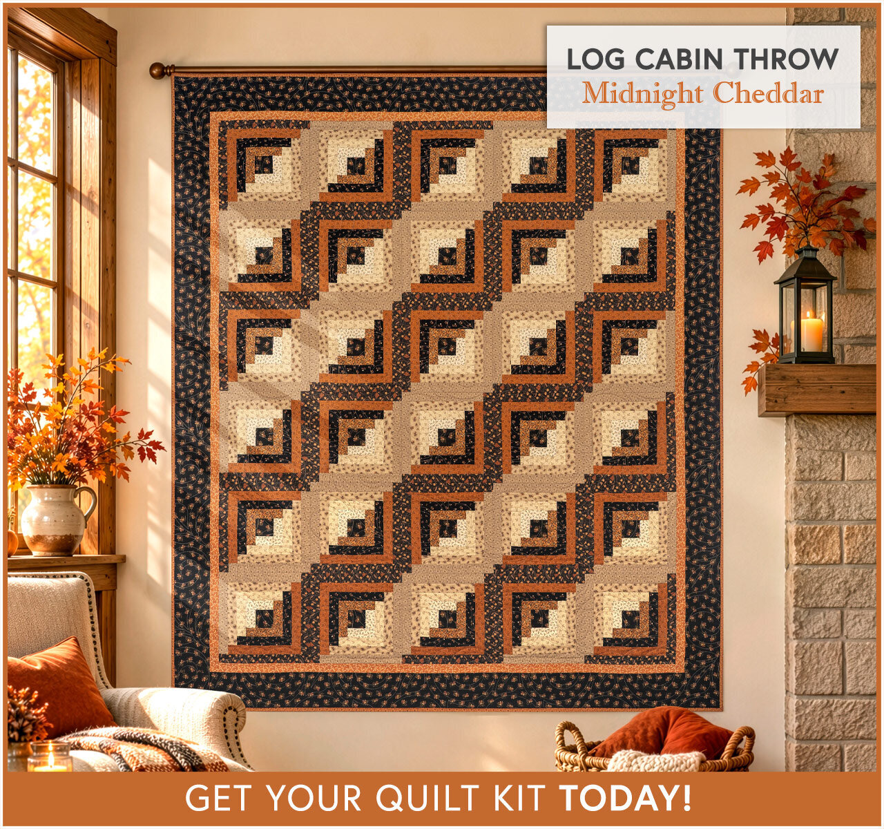 Log Cabin Throw Quilt Kit - Midnight Cheddar