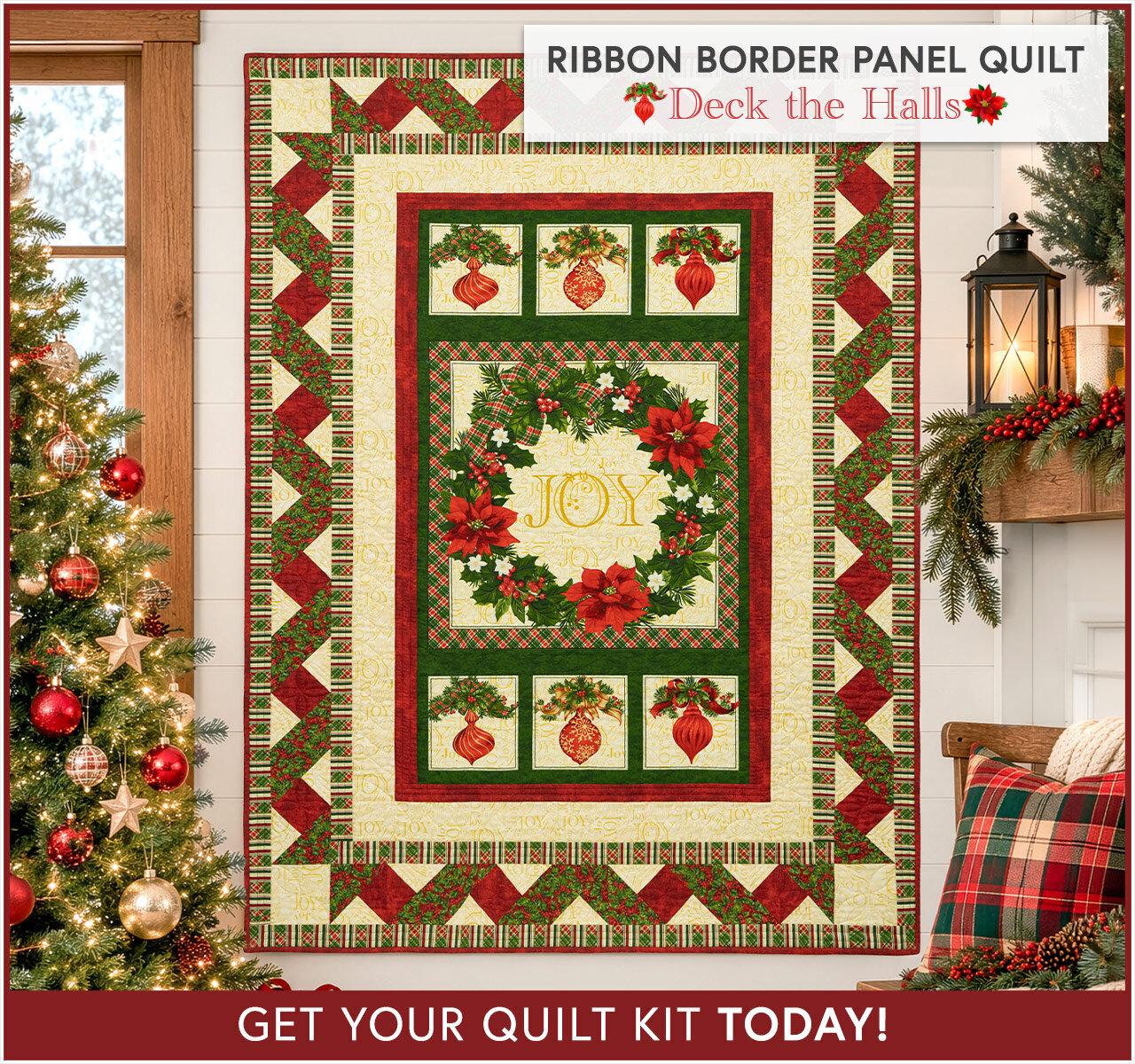 Ribbon Border Panel Quilt Kit - Deck the Halls