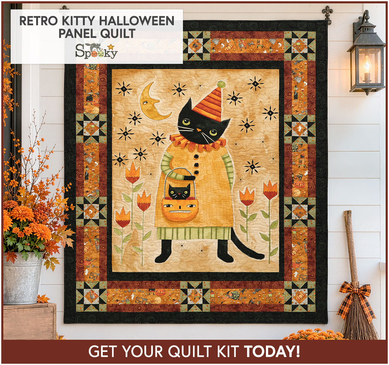 Retro Kitty Halloween Panel Quilt - Spooky