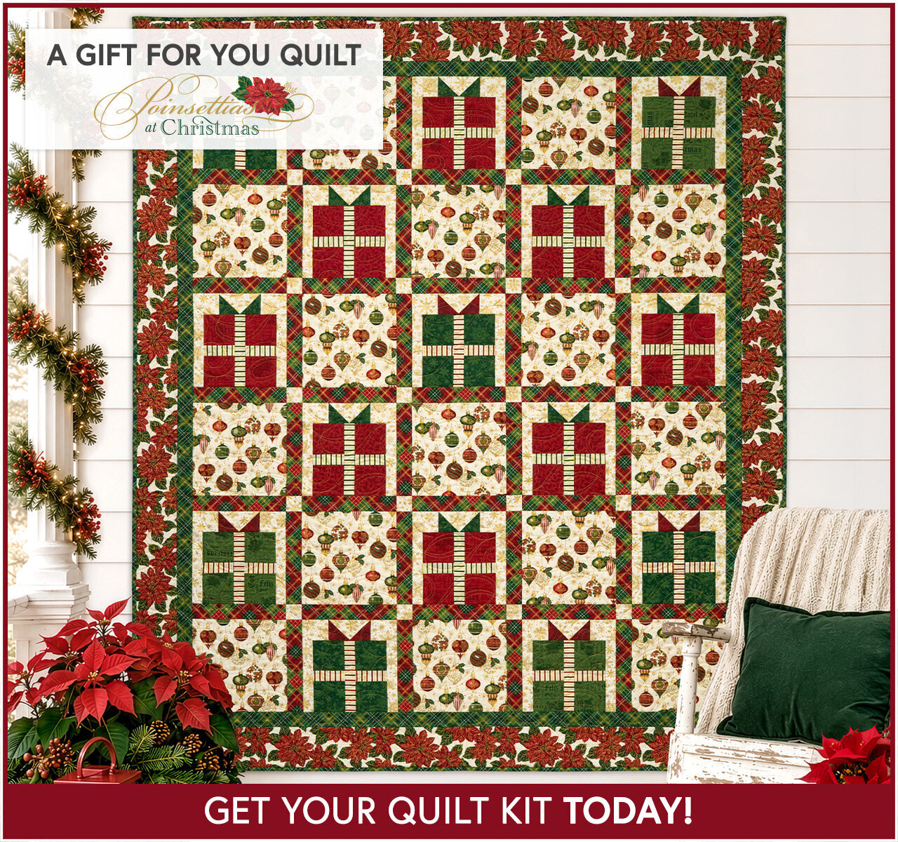 A Gift For You Quilt - Poinsettias at Christmas