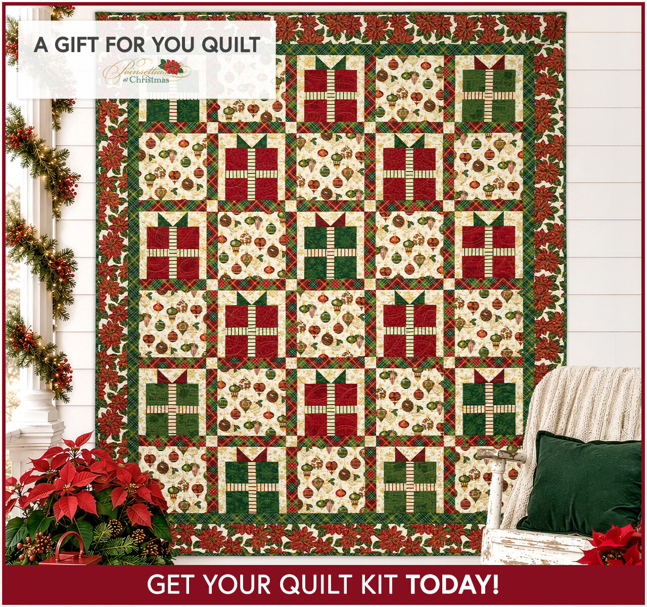 A Gift For You Quilt - Poinsettias at Christmas