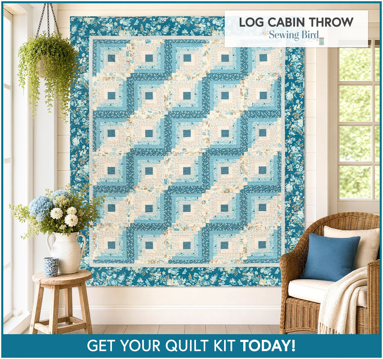Log Cabin Throw Size Quilt Kit - Sewing Bird