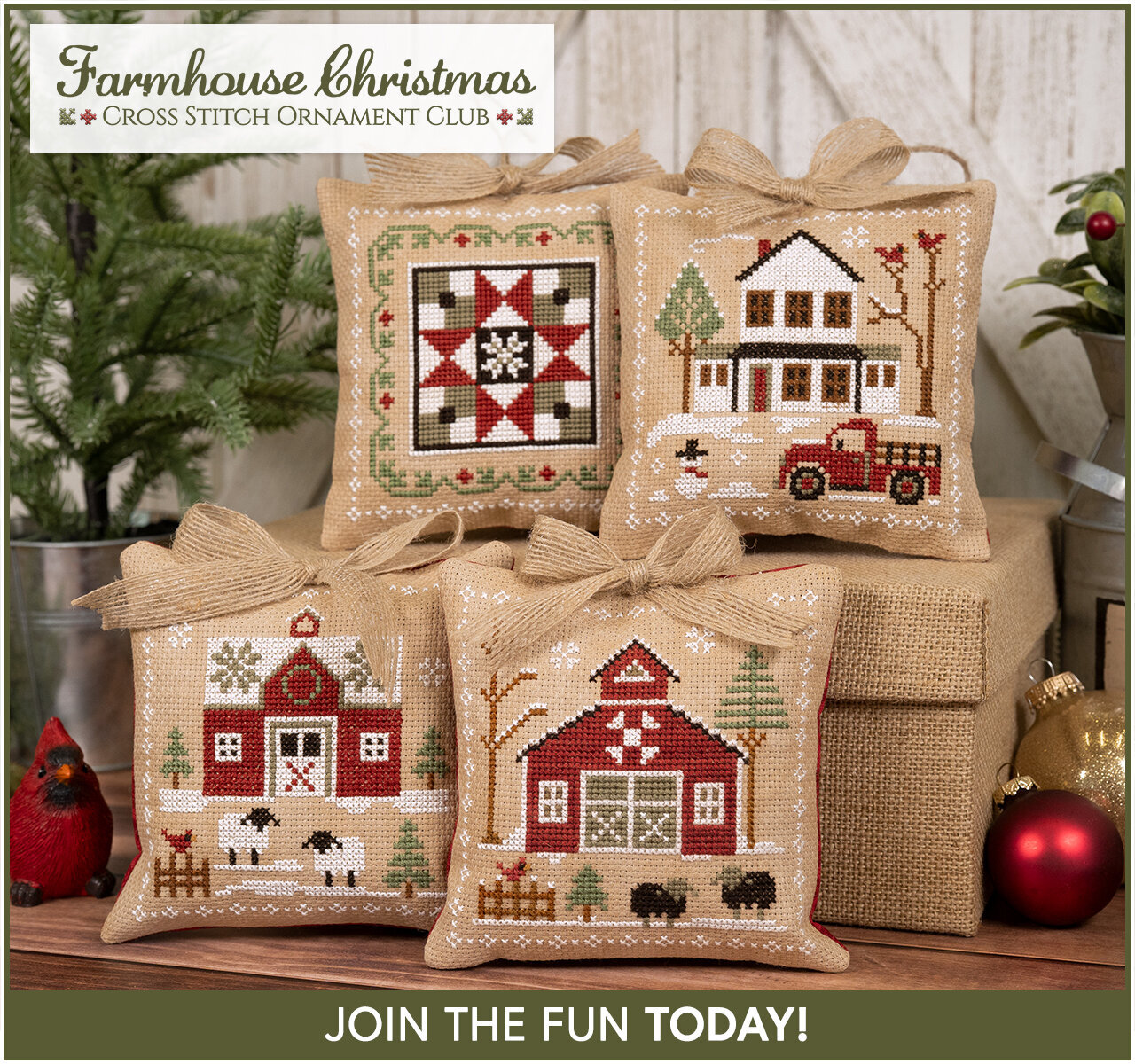 Farmhouse Christmas Cross Stitch Ornament Club