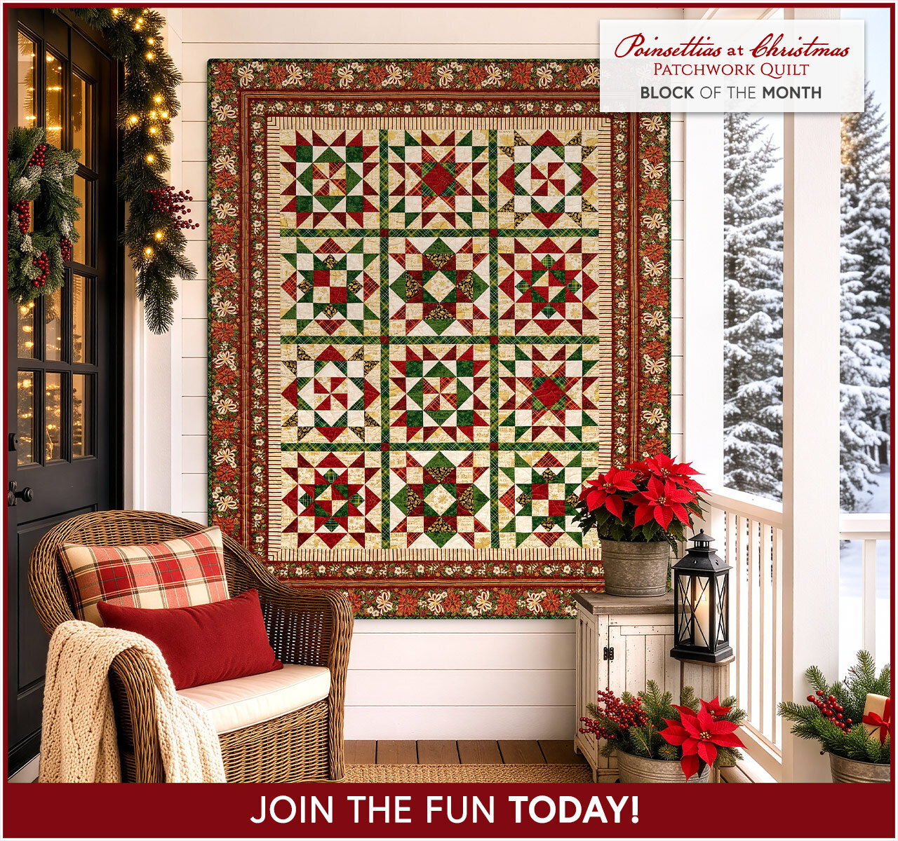 Poinsettias at Christmas Patchwork BOM