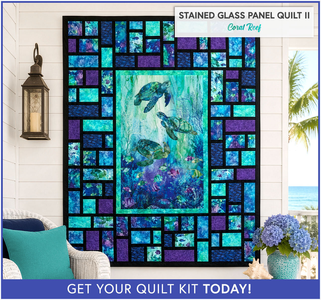 Stained Glass Panel Quilt II Kit - Coral Reef