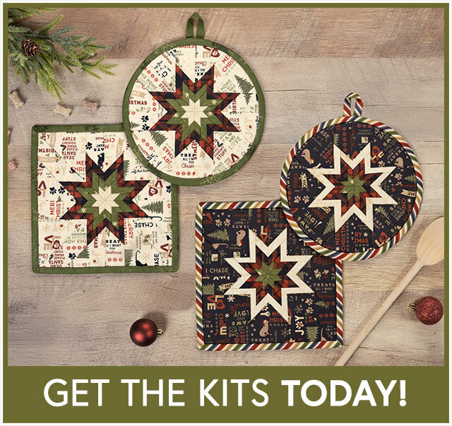 Folded Star Hot Pad Kit - Christmas Tails - Round or Square - Cream and Black