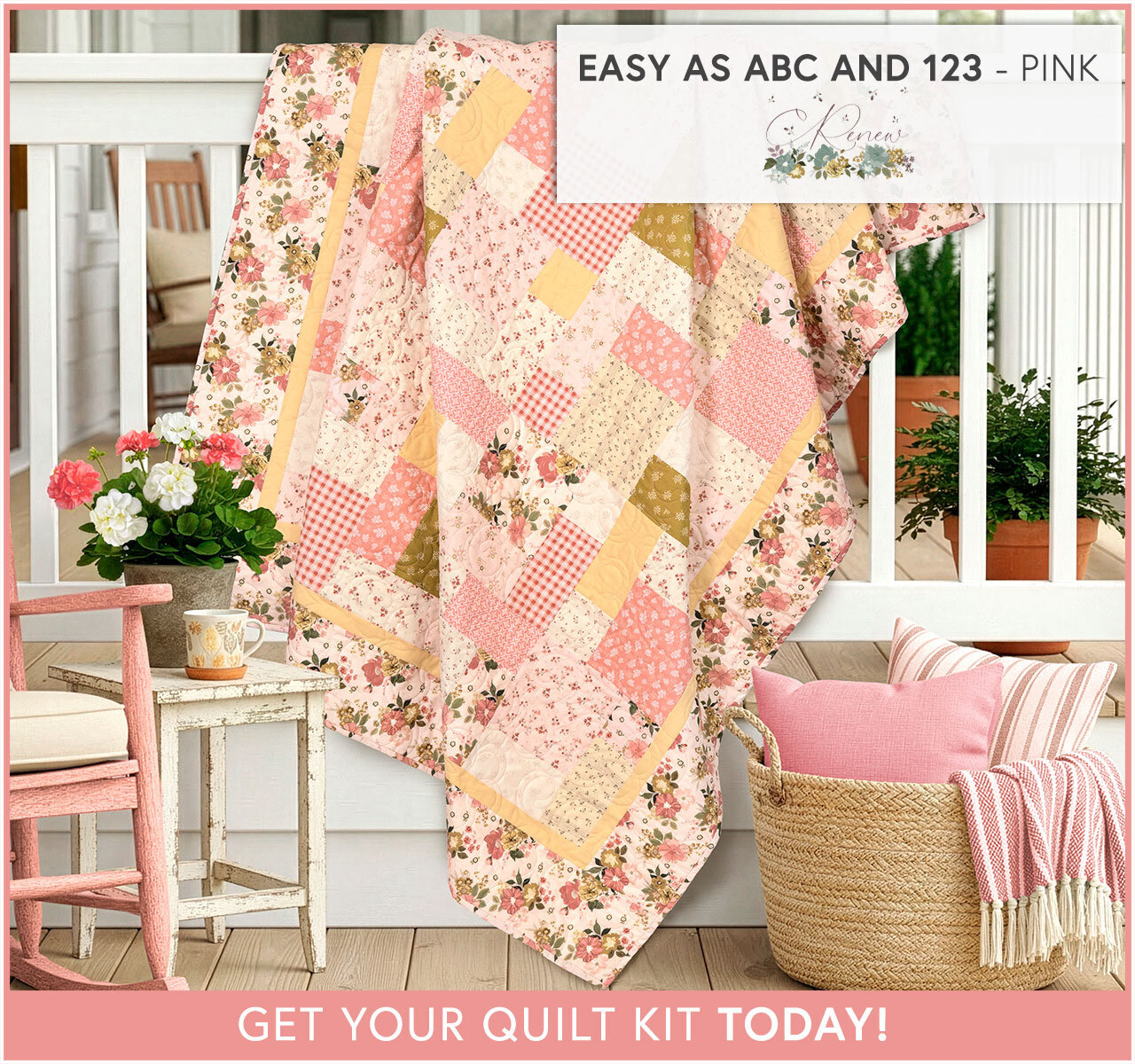 Easy as ABC and 123 Quilt Kit - Renew - Pink