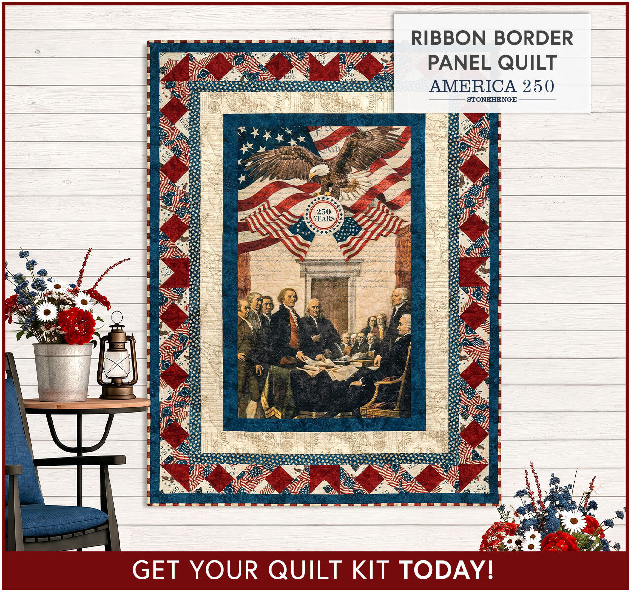 Ribbon Border Panel Quilt Kit - America 250 - Stonehenge