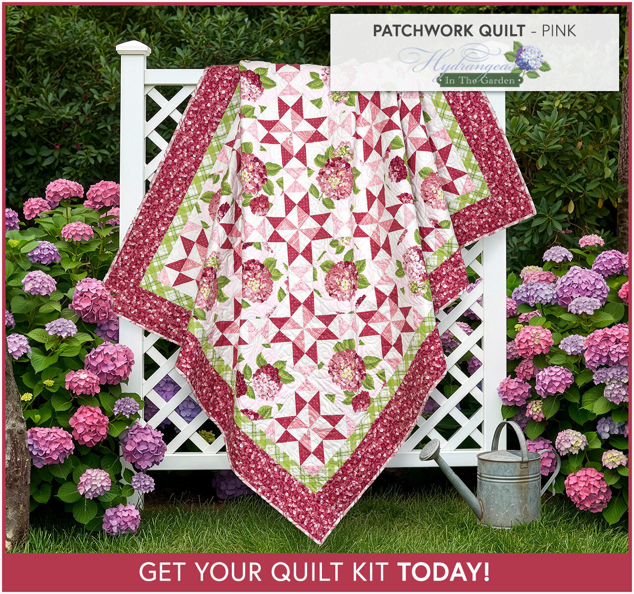 Patchwork Quilt Kit - Hydrangeas In The Garden - Pink