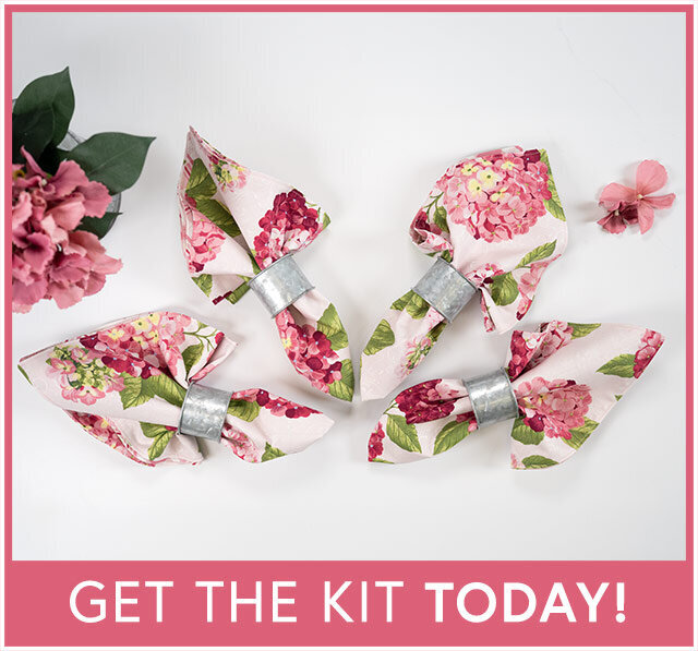 Cloth Napkins Kit - Makes 4 - Hydrangeas In The Garden - Pink