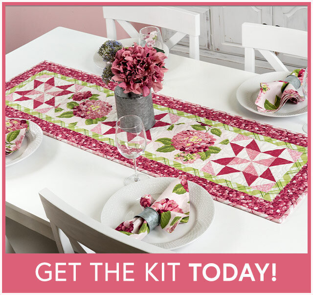 Patchwork Table Runner Kit - Hydrangeas In The Garden - Pink