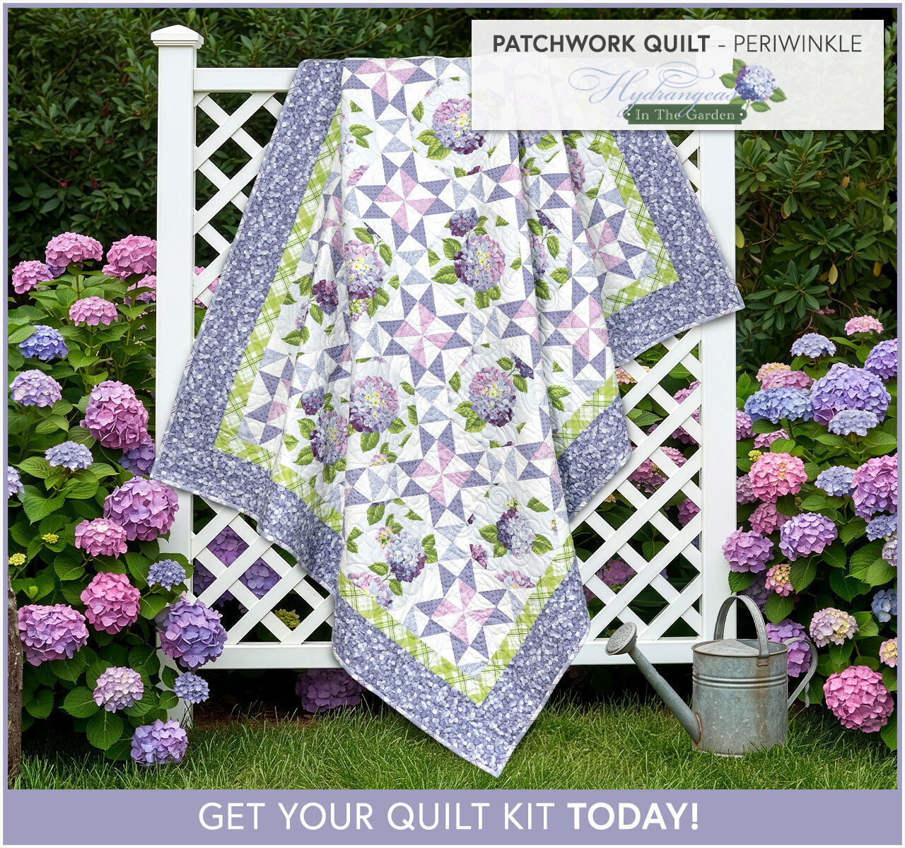 Patchwork Quilt Kit - Hydrangeas In The Garden - Periwinkle