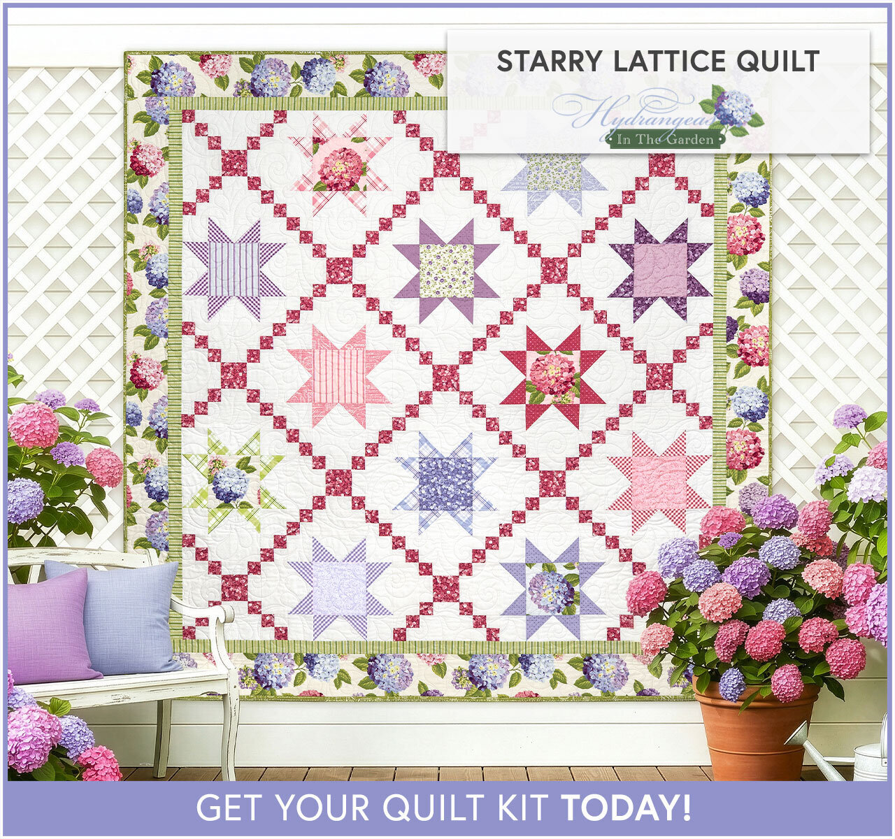 Starry Lattice Quilt Kit - Hydrangeas In The Garden