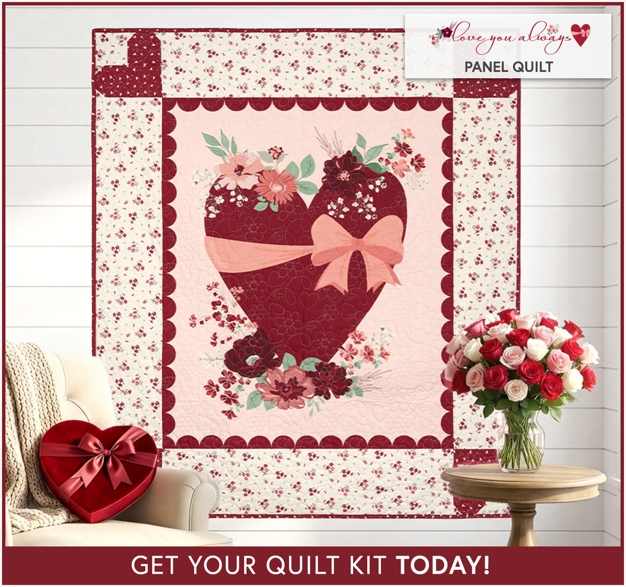 Love You Always Heart Panel Quilt Kit