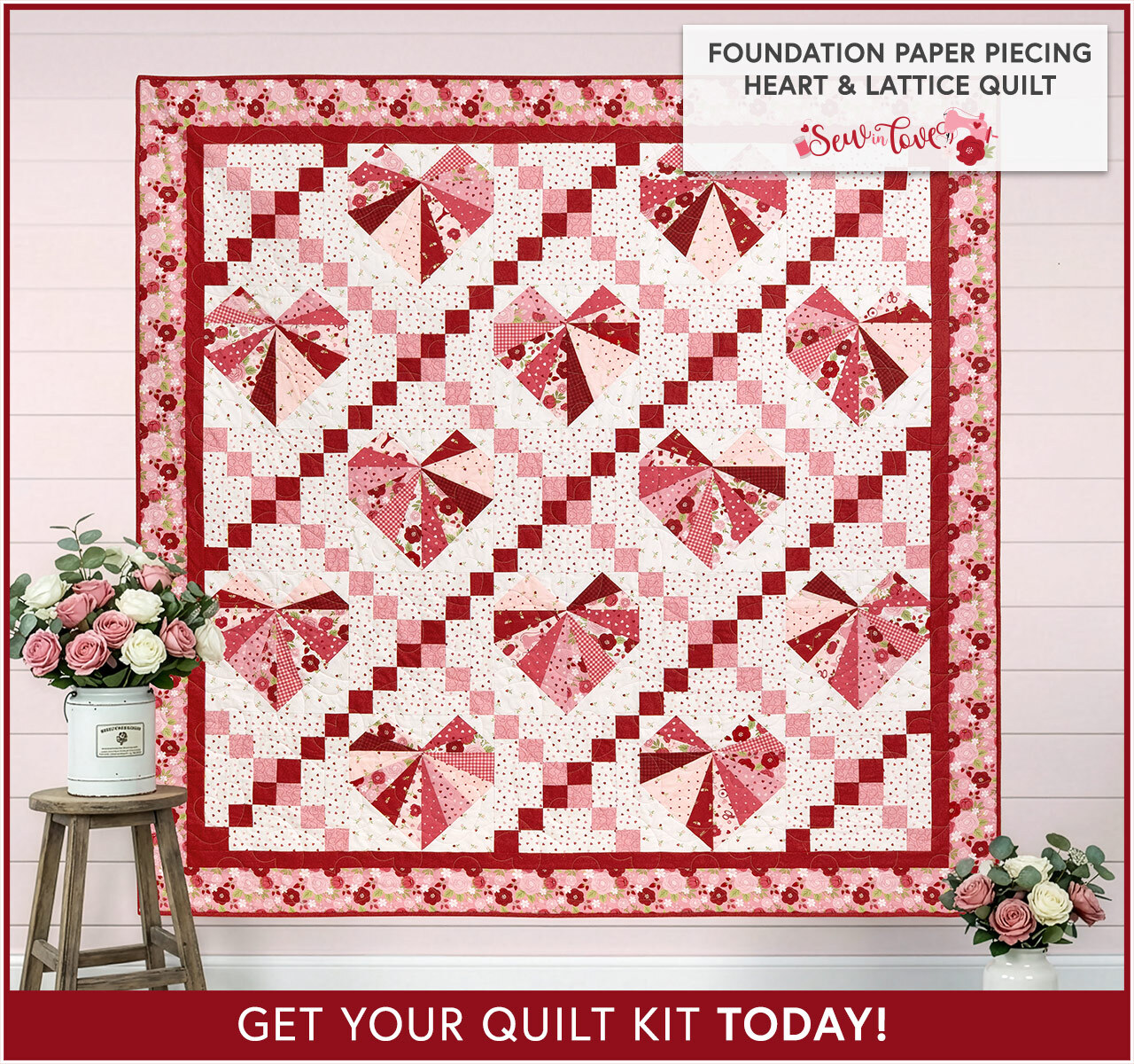 Foundation Paper Piecing Heart & Lattice Quilt Kit - Sew In Love - RESERVE