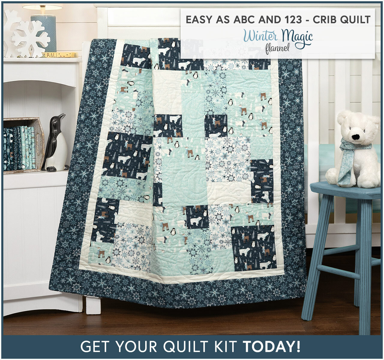 Easy as ABC and 123 Crib Quilt Kit - Winter Magic Flannel