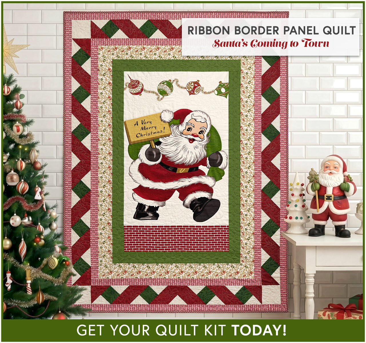 Ribbon Border Panel Quilt Kit - Santa's Coming to Town