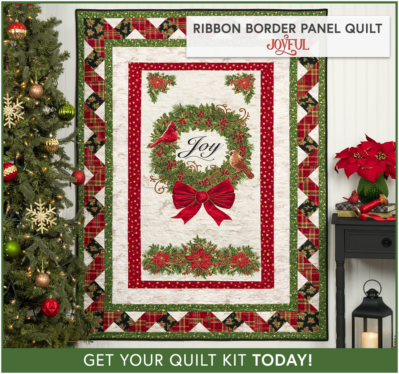 Ribbon Border Panel Quilt Kit - Joyful