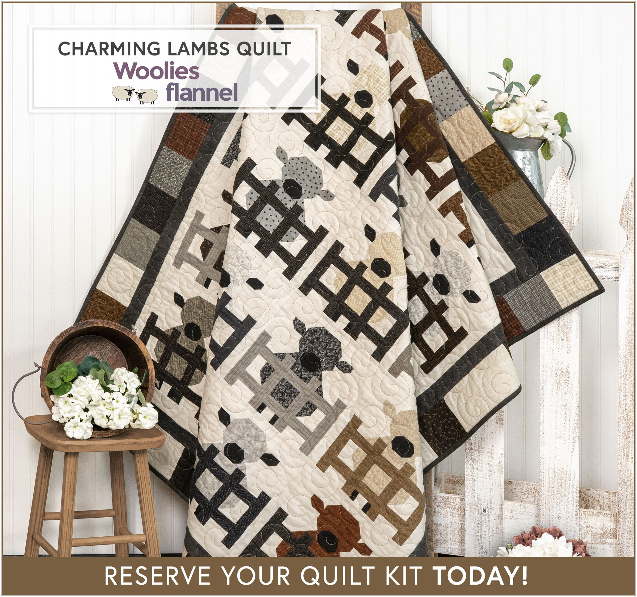 Charming Lambs Quilt Kit - Woolies Flannels - RESERVE