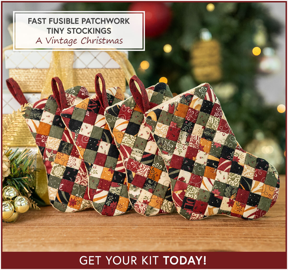 Fast Fusible Patchwork Tiny Stockings Kit - A Vintage Christmas - Makes 4