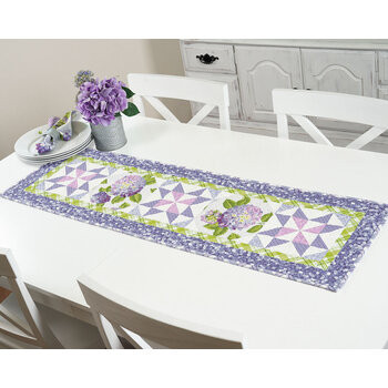 Patchwork Table Runner Kit - Hydrangeas In The Garden - Periwinkle