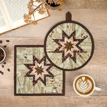Folded Star Hot Pad Kit - coffee Time - round OR Square - Sage