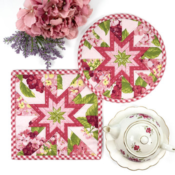 Folded Star Hot pad Kit - Hydrangeas in the Garden - Round OR Square - Pink