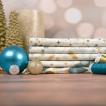 Stof Christmas 2026 Cream Teal/Gold by Stof Fabrics