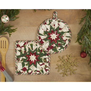 Folded Star Hot Pad Kit - Woodland Snowmen - Round OR Square - Cream