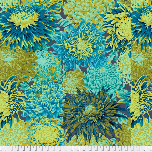 Kaffe Fassett Collective Classics Plus PWPJ041.FORES Japanese Chrysanthemum - Forest by FreeSpirit Fabrics preload zoom image