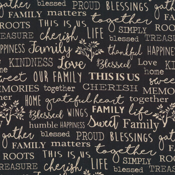 Quilt Barn Prints 6844-12 Family Words Black by Benartex, Image