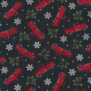 Home Sweet Holidays 56003-15 Black Tossed Trucks by Deb Strain for Moda Fabrics, Image