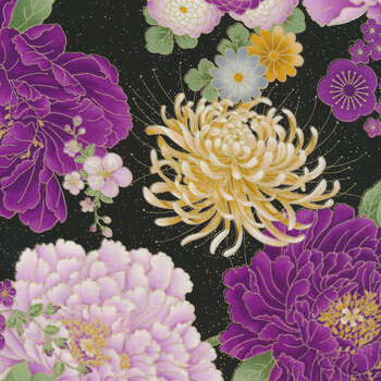 Majestic CM8810-BLACK Japanese Purple Floral Large by Timeless Treasures Fabrics REM, Image