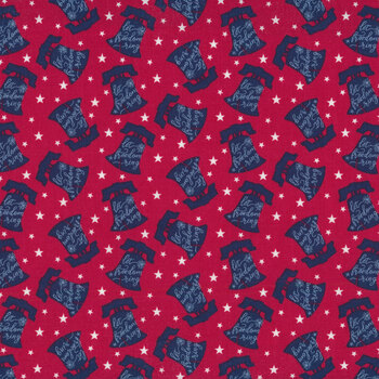 One Nation 117-87 Red Tossed Liberty Bell by Jessica Mundo for Henry Glass Fabrics, Image