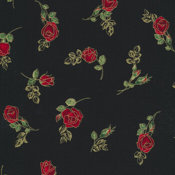 Gilded Rose CM1253-BLACK Metallic Rose Buds by Chong-a Hwang for Timeless Treasures Fabrics, Image