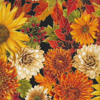 Autumn Leaves HARVEST-CM1286 BLACK by Timeless Treasures Fabrics, Image