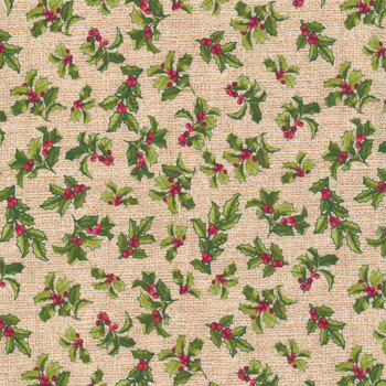 Joy of the Season 13096-70 Seasonal Holly Natural by Benartex REM, Image