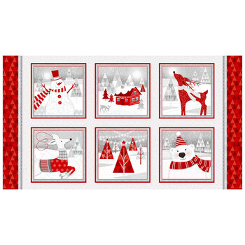 Winter Rendezvous F416-89 Red/Gray Panel by Jan Shade Beach for Henry Glass Fabrics REM, Image