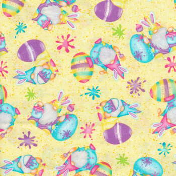 Hoppy Easter Gnomies 560-44 Yellow by Shelly Comiskey for Henry Glass Fabrics, Image