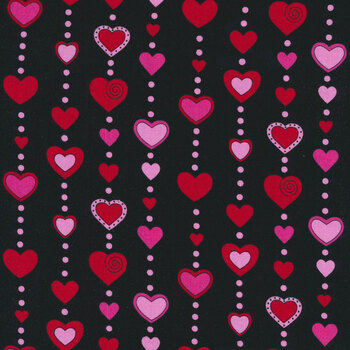 Love Me Do A-472-K Black Beaded Hearts by Kim Schaefer for Andover Fabrics, Image