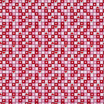 Love Me Do A-474-E Pink Heart Grid by Kim Schaefer for Andover Fabrics REM, Image