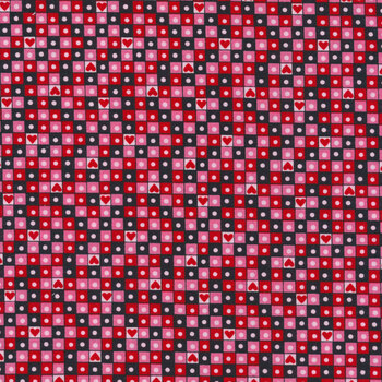 Love Me Do A-474-K Black Heart Grid by Kim Schaefer for Andover Fabrics, Image