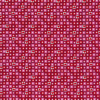 Love Me Do A-474-R Red Heart Grid by Kim Schaefer for Andover Fabrics, Image