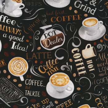 Just Brew It COFFEE-C8955 BLACK by Timeless Treasures Fabrics, Image