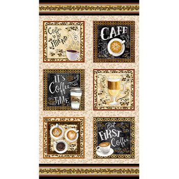 For The Love Of Coffee 14153-71 Panel Neutral by Nicole Decamp for Benartex, Image