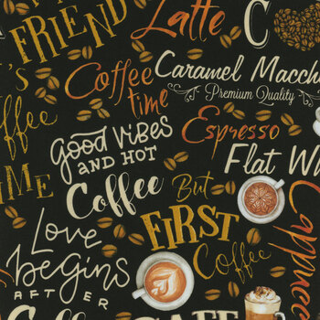 For The Love Of Coffee 14156-12 Black by Nicole Decamp for Benartex, Image