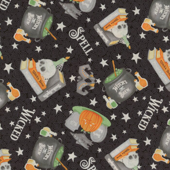 Nights of Olde Salem 806G-99 Black by Shelly Comiskey for Henry Glass Fabrics, Image