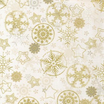 Stof Christmas - Frosty Snowflake 4590-125 Cream/Gold by Stof Fabrics, Image