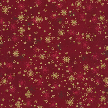 Stof Christmas - Frosty Snowflake 4590-408 Red/Gold by Stof Fabrics, Image